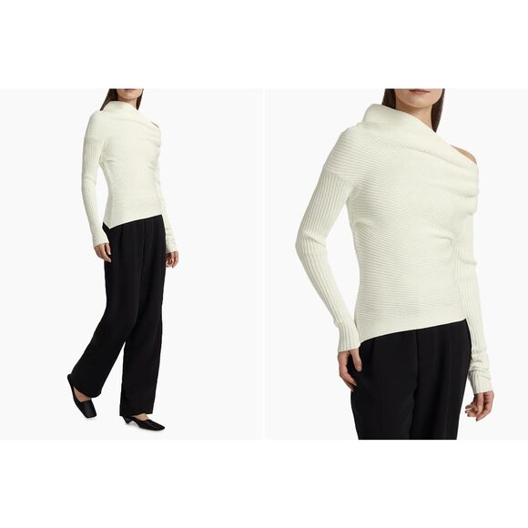 NWT A.W.A.K.E. Mode Ribbed Off The Shoulder Pullover Sweater Ivory Medium $535 - Picture 2 of 10